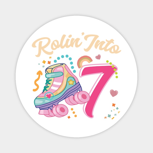 Roller Skate Groovy 7th Birthday Girls B-day Gift For Kids Girls toddlers Magnet by FortuneFrenzy